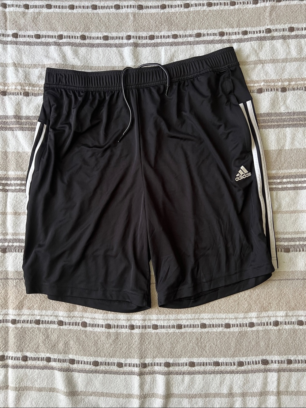 Adidas Black Athletic Shorts with White Side Stripes - Kids